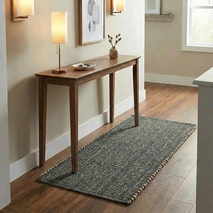 Green Jute & Cotton Braided Rug Runner 2' x 4' – Reversible Soft Accent Rug for Entryway, Kitchen, Bathroom