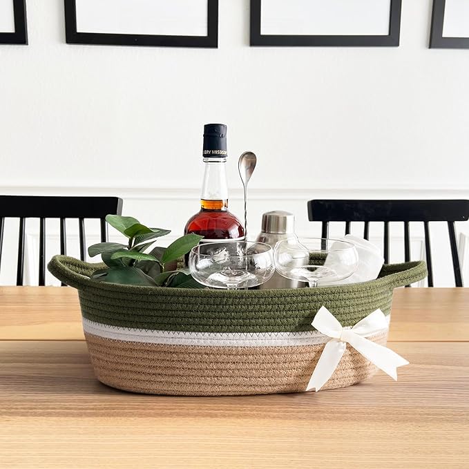 CHICVITA Small Storage Basket for Gifts Empty, Cute Decorative Basket for Living Room, Baby Gift Basket for Nursery, Rope Basket for Home Decor, 13 x 9.8 x 5 inches