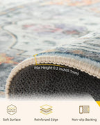 Area Rugs 2'x6' Runner Rug Non Slip Washable for Kitchen Hallway Bedroom Beside Laundry Room Bathroom Rug, Floor Carpet, Light Yellow Carbon Grey Orange