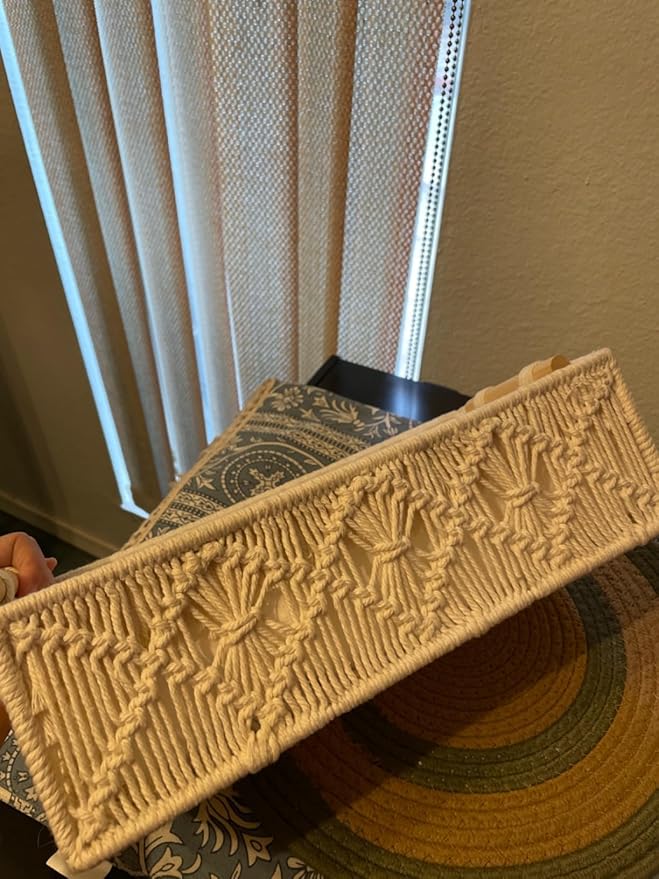 Macrame Storage Baskets Boho Decor Box for Organizing, Handmade Woven Decorative Basket for Countertop Toilet Tank Shelf Cabinet Organizer Bedroom Livingroom Home