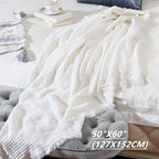CREVENT Farmhouse Boho Knitted Throw Blanket for Couch Sofa Chair Bed Home Decoration, Soft Warm Cozy Light Weight for Spring Summer Fall (50''X60'' Off White/Ivory/Cream)