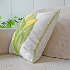 vctops Farmhouse Calla Lily Cotton Tufted Throw Pillow Cover Spring Floral Embroidery Pillowcase Soft Square Cushion Case for Sofa Couch Bed Chair (Yellow C,18"x18")