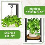 KMOTASUO Black 4 Tier Plant Stand Indoor with Hanging Ring, Tall Large Heavy Duty Metal and Wood Vertical Rack for Multiple Planter, Sturdy Rustic Corner Flower Shelf Holder Organizer for House Patio