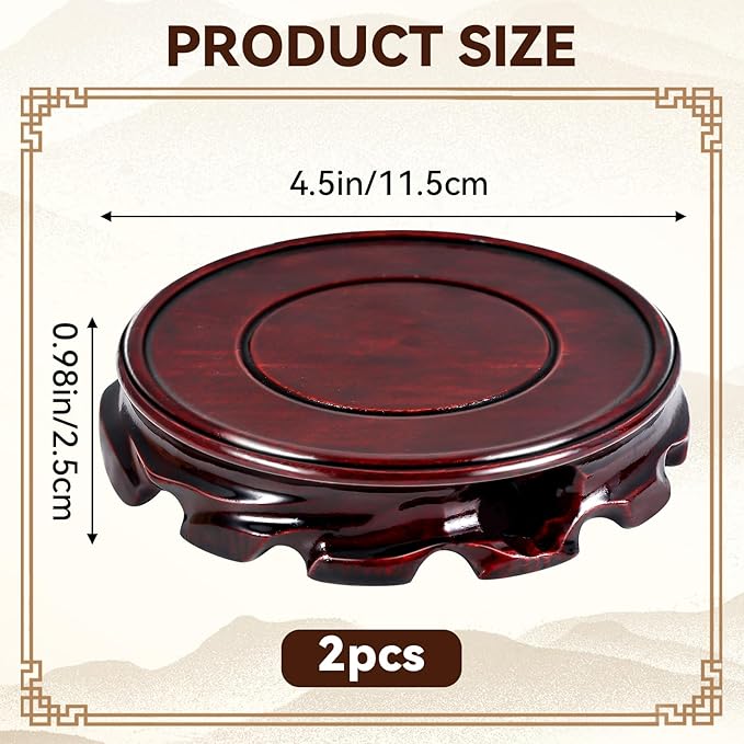 Yoiemivy 2 Pack Wooden Plant Stand for Table Wood Riser for Decor Small Vase Stand Chinese Planter Stands for Display Statue Oriental Style Indoor Plant Pot Pedestal Stand (4.5 Inch)