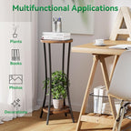 IBUYKE 30 Inch Tall Plant Stand Indoor, 2 Tier Wood Corner Plant Stand, Modern Round Plant Shelf Flower Stand for Living Room Patio Balcony Garden, Rustic Brown TMJ074H