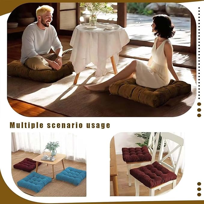 Meditation Floor Pillow Set of 2 Square Large Seat Pillows for Adults Tufted Corduroy Floor Cushion for Tatami Living Room Bedroom Grass Green 22x22 Inch