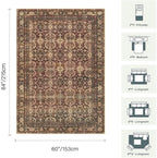 Oriental 5x7 Area Rugs for Living Room Bedroom, Vintage Washable Christmas Rug, Red Boho Area Rug, Non Slip & Low Pile Faux Wool Carpet for Indoor Dining Room and Kids Room(Red 5x7ft)