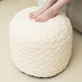 Beige Round Faux Fur Ottoman Pouf - 20x15 Inch Storage Foot Stool Cushion for Living Room & Bedroom Decor