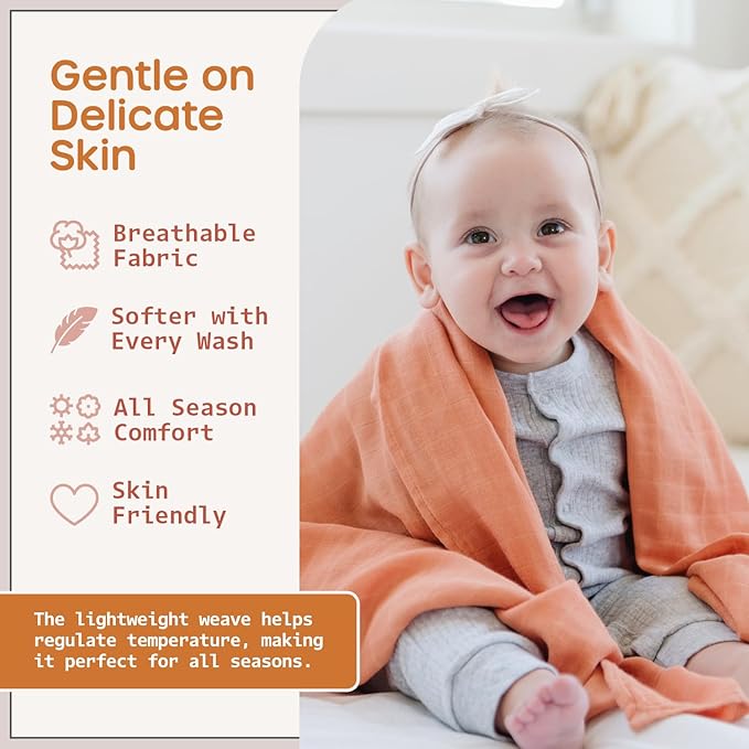 Organic Muslin Swaddle Blanket - Baby Receiving Blankets Neutral - Organic Muslin Solid Color Swaddle Blankets, Earth Tone Collection, XLarge Soft and Breathable, 2 Pack, 47" x 47"
