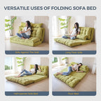 MAXYOYO Folding Sofa Bed, Tufted Bean Bag Bed with Pillows Floor Mattress for Adults, Extra Thick and Long Floor Sofa, Full Floor Couch Bed for Bedroom Living Room, Green, 54x91 Inch