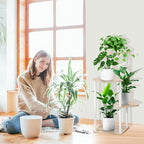 4 Tier Plant Stand Indoor, Thickened Metal Wood Corner Plant Shelf Stands for Multiple Plants, Indoor Tall Plants Stand Tiered Flower Holder for Living Room Patio Garden Balcony(White+Oak)