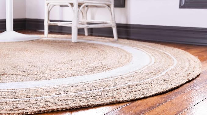 Unique Loom Braided Jute Collection Classic Quality Made Natural Hand Woven with Coastal Design Area Rug (3' 3 x 3' 3 Round, Natural/ Ivory)