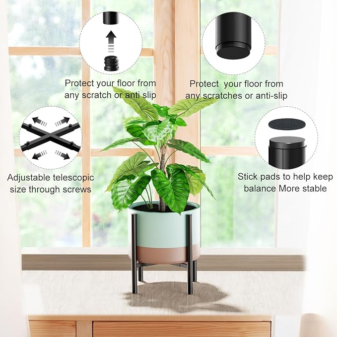 Plant Stand, Indoor Plant Stand Adjustable for 8 to12 inches Plant Pot, Metal Plant Stands For Indoor Plants Mid Century Stable Stylish Black Planter Stand for Outdoor, Black 1 Pack, Pot not Included