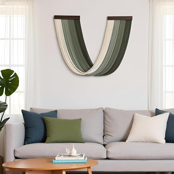 guzhiou Large Macrame Wall Hanging, Boho Wall Tapestry Decor, Fiber Wall Art Background Decor for Living Room Bedroom - Modern Craftsmanship Headboard(Green)