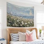 STHTTSW Coastal Wildflower Tapestry, Flower Field Landscape Tapestries Wall Blanket, Preppy Beach Floral Wall Hanging Decor for Teen Girl Women Home Living Room Bedroom, 50x60 Inch