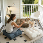 Large Sitting Pillow Set of 2, Floor Pillows Cushions for Adults, Thick Square Yoga Pillows with Tufted Cover for Bedroom Dorm Bay Window, Beige 18x18 in