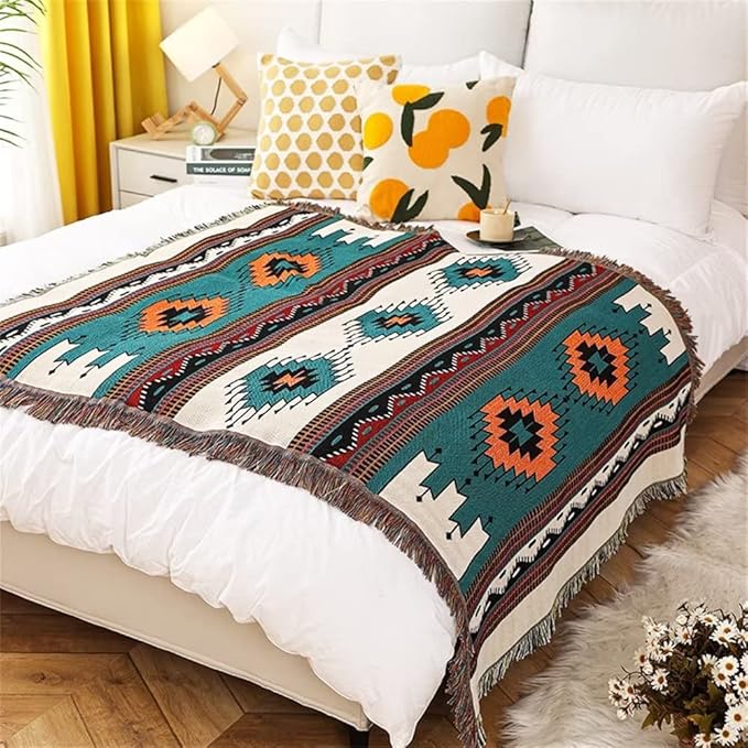 Lqprom Southwest Throw Blankets Aztec Southwestern Throws Cover Boho Native American Blankets for Gift Sofa Table Bed Living Room Decor Outdoor Camping Picnic Tent Beach Car Traveling 63"x87"