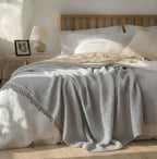 KyraHome 100% Organic Cotton Throw Blanket, 90x104 King Size Muslin Blankets for Adults, Couch, Plant Dyed, Breathable Lightweight Gauze Bed Throw Blanket All Season, Light Grey,