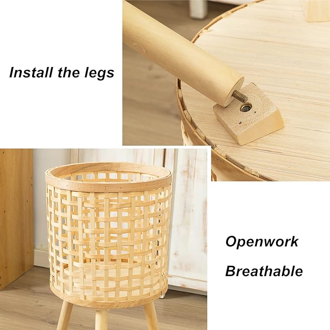 Bamboo Plant Stand,Handmade Woven Plant Stand with Removable Legs,Boho Plant Stand Tall Planters for Indoor Outdoor Plants(Khaki,M)