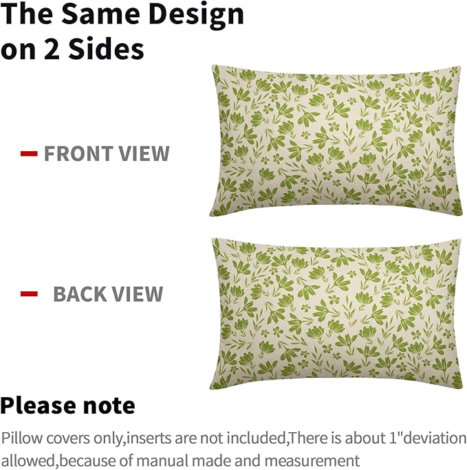 Lime Green Floral Pillow Covers 12x20 Set of 2 Vintage Rustic Old Style Cute Small Flower Green Cream Print Decorative Outdoor Pillowcases Farmhouse Throw Cushion Case Decor for Couch Sofa Bed