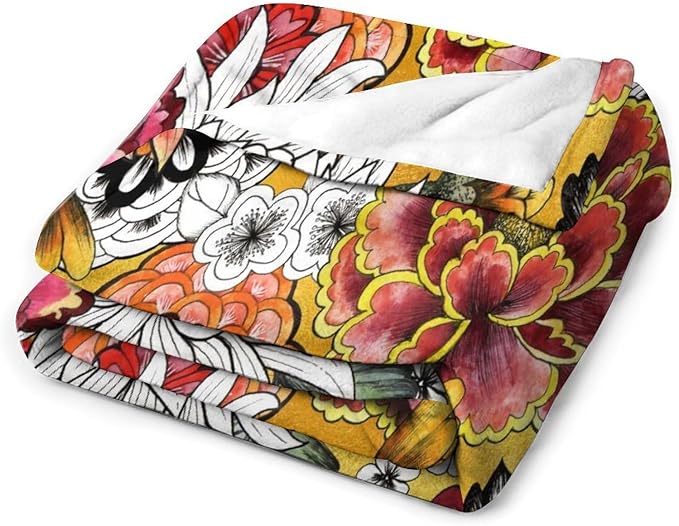 Boho Floral Throw Blanket Bohemian Colorful Flowers Print Mandala Blanket for Sofa Bed Couch Chair Or Dorm 40"x50"