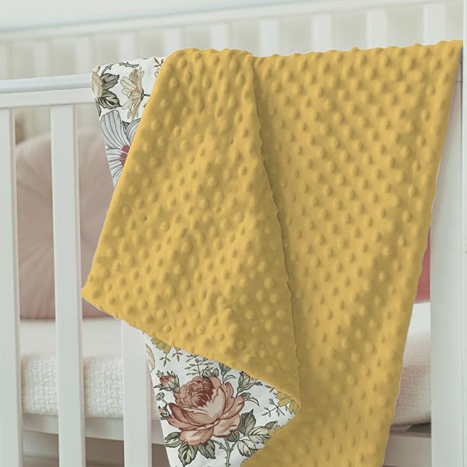 Boho Retro Floral Baby Blankets for Girls 30" x 40", Brown Flower Soft Double Layer Minky Blanket with Dotted Fleece Back, Nursery Bed Receiving Quilt for Newborn Infant Toddler Shower Gift
