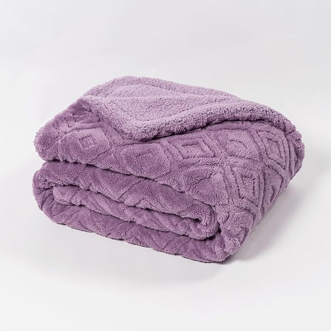 EverGrace Jacquard Boho Sherpa Fleece Throw Blanket for Couch, Super Soft Cozy Fuzzy Plush Blankets for All Seasons, Reversible Thick Warm Blanket for Bed, Sofa, Living Room, Mauve Purple, 60" x 80"