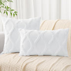 decorUhome Spring Euro Sham Throw Pillow Covers 24x24 Inch Set of 2, Soft Plush Faux Fur Wool Pure White Accent Couch Pillow Covers for Modern Farmhouse Bed Sofa Living Room