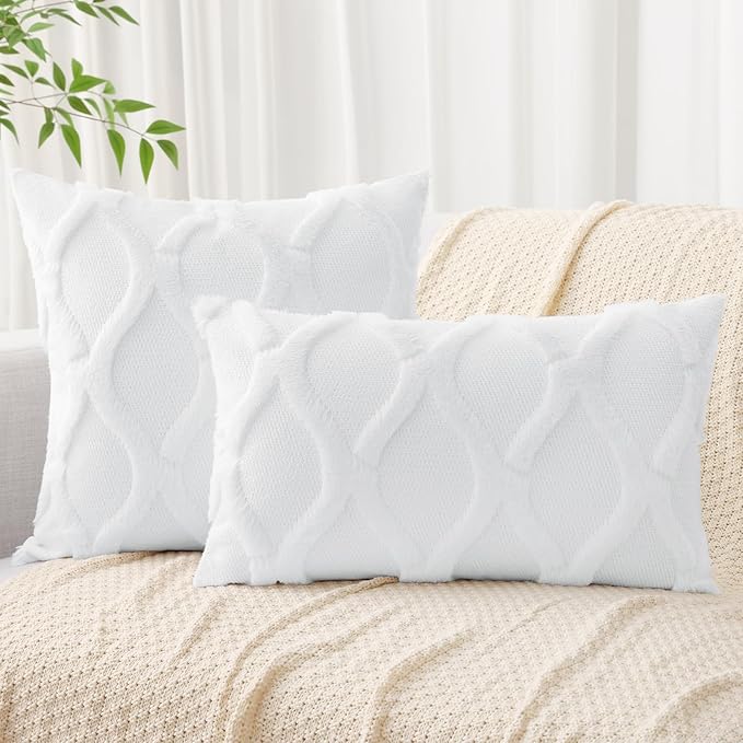 decorUhome Spring Euro Sham Throw Pillow Covers 24x24 Inch Set of 2, Soft Plush Faux Fur Wool Pure White Accent Couch Pillow Covers for Modern Farmhouse Bed Sofa Living Room