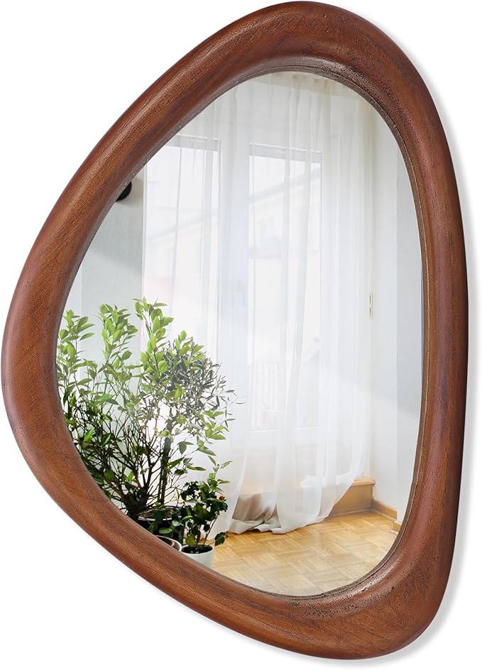 MAGFLERUM Irregular Wall Mirror, 15 * 10 inch Asymmetrical Wood Mirrors, Small Wall Mirror, Hanging Vertically and Horizontally. Mirrors for Wall Decor (Black Walnut)