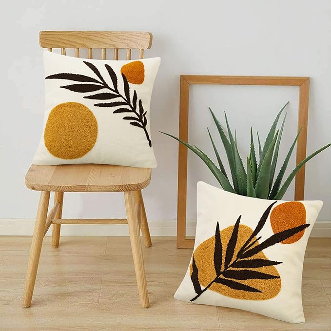 JASEN Boho Abstract Throw Pillow Covers 18x18 Orange Mid Century Geometric Leaf Decorative Throw Pillows Modern Art Pillow Cases for Couch Bed Sofa Bedroom（Only 1 Pillow Cover）