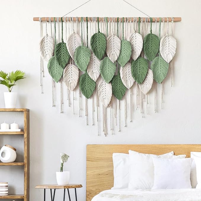 Weldomcor Large Macrame Wall Hanging, Boho Leaves Macrame Tapestry Wall Decor Handmade Woven Hanging Decor Chic Bohemian Wall Art Home Decoration for Bedroom Living Room Nursery Office 39"W x 29.5"L