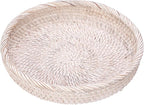 Hipiwe Round Key Bowl for Entryway, 9" Decorative Rattan Tray Woven Wicker Storage Holder Serving Basket Tray for Fruit Snacks Candy, Whitewash