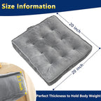 Floor Pillow Set of 2, Memory Foam Meditation Cushion, Floor Cushions for Adults Sitting, Large Square Seat Cushions for Yoga, Living Room, 20x20 Inch (Grey)