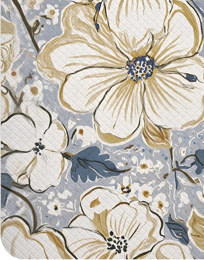 DEXI Kitchen Mats for Floor, 17x59, Cushioned Standing Mat Anti Fatigue, Waterproof Comfort Floral Padded for Laundry Room Office, Blue and Yellow
