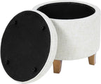 Homepop Home Decor | Upholstered Round Tufted Foot Rest Ottoman | Ottoman with Storage for Living Room & Bedroom | Decorative Home Furniture, Cream Textured Solid