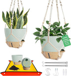 Set of 2 Hanging Planters for Indoor Plants with Self Watering Includes Hanging Pots and 2 Types Plant Hangers, Outdoor Hanging Baskets Holder for Home Garden, 10 Inch Sage Green