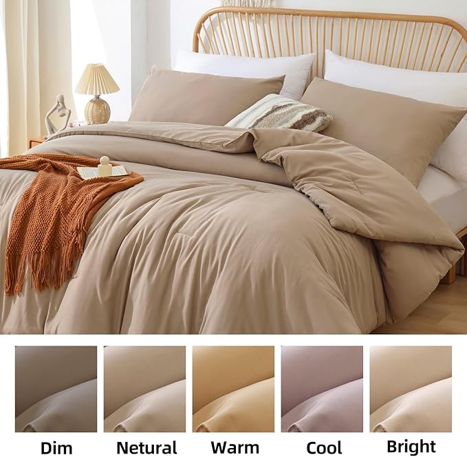 ROSGONIA Comforter Full Size for Girls Boys Teens Taupe Brown, 3pcs(1 Boho Tan Comforter & 2 Pillowcases), Lightweight Dorm Bedding All Season Bed Set