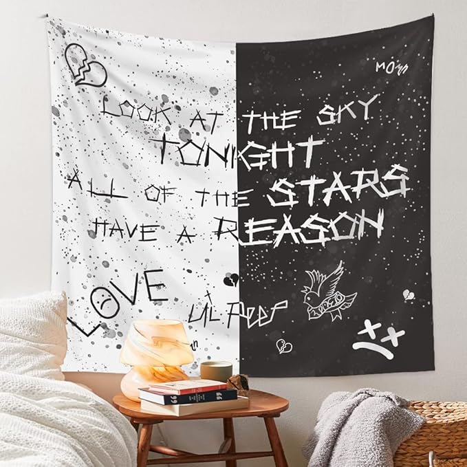 LWZAYS Rapper Wall Tapestry Lil Peep Tapestries Juice Wrld Black and White Star Tapestry for Bedroom Dorm Hip Hop Home Decorations Wall Hanging 60'' X 50''