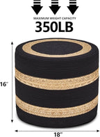 Wimarsbon 2Pcs Pouf Ottomans, Natural Seagrass Foot Stool, Hand Weaving Round Ottoman, Boho Decorative Seat, Jute Braided Pouffe Poof Accent Sitting Footrest for Living Room (18inch 68LH)
