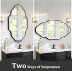 Scalloped Mirror for Bathroom - 20"x36" Black Bathroom Mirror with Aviation Aluminum Alloy Frame & Shatter-Proof Glass for Living Room Bedroom Entryway, Brushed Black Frame