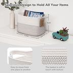 Goodpick Woven Storage Basket, Cotton Rope Baby Laundry Basket for Toy Storage, 13" x 10" x 9" Rectangle Stylish Gift Baskets with Handles, Decorative Clothes Organizer for Bedroom