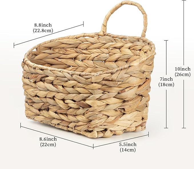 Hanging Wall Basket Handwoven Wicker Basket for Plants, Flowers & Storage, Rustic Farmhouse Wall Decor Organizer, Natural Water Hyacinth