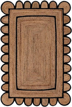 Generic Scallop Pattern Jute Bohemian Area Rug (Black, 6'x9')