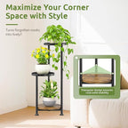 3 Tier Plant Stand Indoor Outdoor, 10in Wide Metal Tiered Tall Flower Pot Holder Multiple Shelf, Large Heavy Duty Round Rack for Patio Garden Living Room Balcony Corner Bathroom Orchid,Modern Black