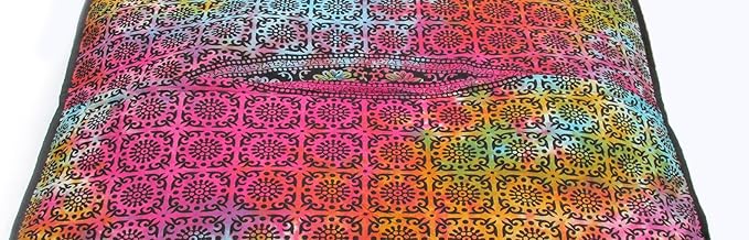 Large Hippie Mandala Round Floor Pillow Cover Ottoman Pouf Cover Daybed Cotton Cushion Cover with Heavy Duty Zipper Seating Ottoman Poufs Dog-Pets Bed (MUlti Elephant Flower, 35" Square)
