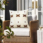 Merrycolor Boho Decorative Throw Pillow Covers 18x18 Embroidered Brown Flower Pillow Covers Textured Square Cushion Case Farmhouse Pillow Covers for Couch Bed,1PC, Beige