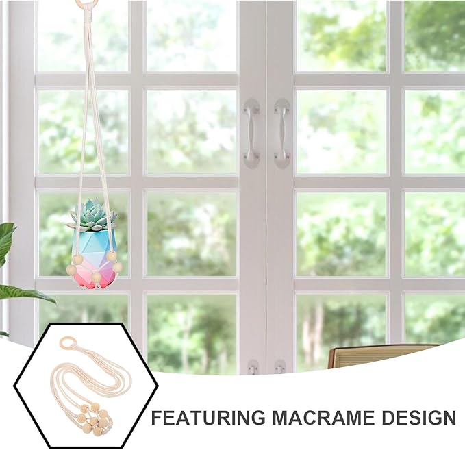 Luxshiny Bohemian Macrame Plant Hanger Hanging Planter Basket Handmade Woven Ceiling Plant Holder for Indoor Balcony Bedroom Decor