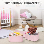 Shelf Baskets for Organizing | Storage Basket for Shelves | Small Woven Baskets | Rope Toy Basket | Closet Organizer Bins | Cube Decorative Box | 11.8×7.8×5.1” | 3 Pcs Mixed Pink