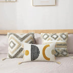 Merrycolor Boho Throw Pillow Covers 18x18 with Tassels White and Grey Decorative Throw Pillows Woven Tufted Pillowcase Modern Accent Bohemian Square Cushion Covers for Couch Sofa Bedroom Living Room